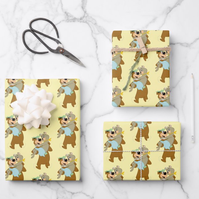 Yogi Bear Carrying Cindy Bear Wrapping Paper Sheet (Front)