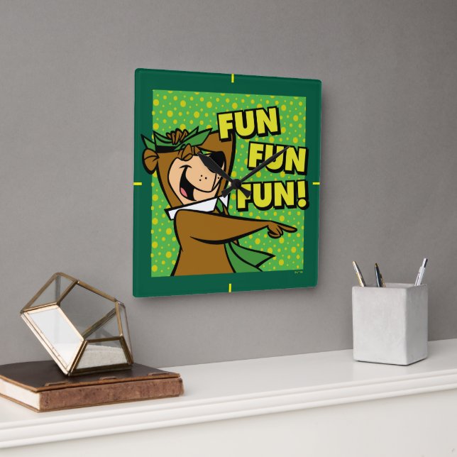 Yogi Bear Fun Fun Fun Square Wall Clock (Office)
