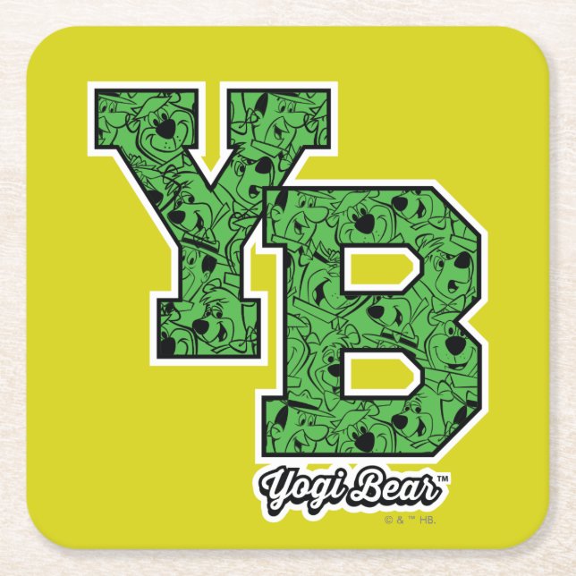Yogi Bear Patterned Varsity Letters Square Paper Coaster (Front)