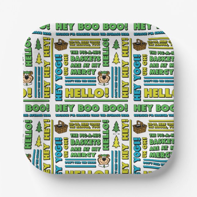 Yogi Bear's Picnic Quotes & Fun Phrases Pattern Paper Plate (Front)