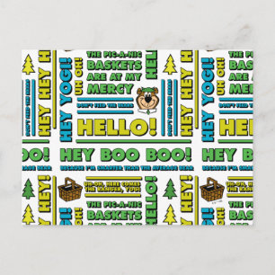 Yogi Bear's Picnic Quotes & Fun Phrases Pattern Postcard