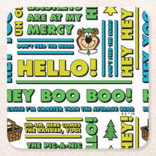 Yogi Bear's Picnic Quotes & Fun Phrases Pattern Square Paper Coaster
