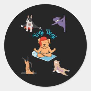 Yogi Dogi V4. Playful Dog Yoga Art Classic Round Sticker