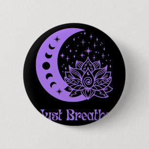 Yogi Purple Moon Phase Yoga Meditation Just Breath 6 Cm Round Badge