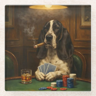 Yogi the Basset Hound Playing Poker Glass Coaster