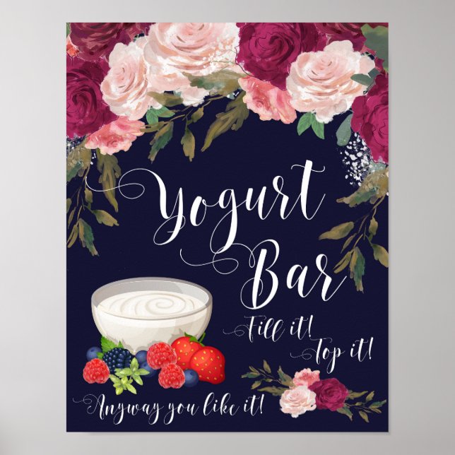 yogurt bar sign wedding navy pink floral (Front)