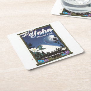 Yoho National Park Canada Vintage travel poster Square Paper Coaster