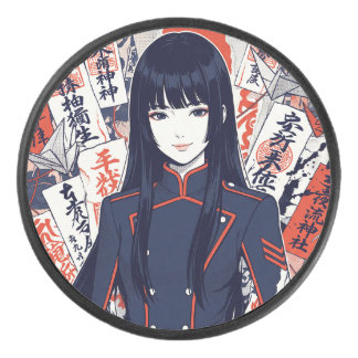 Yokai and protective talismans depicted in a Japan Hockey Puck