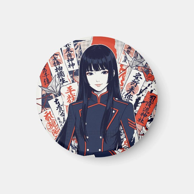 Yokai and protective talismans depicted in a Japan Magnet (Front)