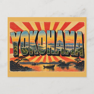 Yokohama Forested Hills Rivers Vintage Travel Art Postcard