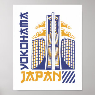 Yokohama Japan Futuristic Skyline TypographyDesign Poster