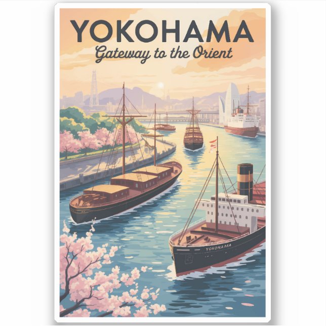 Yokohama Japan Illustration Travel Art Vintage (Front)