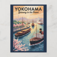 Yokohama Japan Illustration Travel Art Vintage