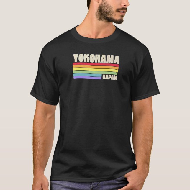 Yokohama Japan Rainbow Gay Pride Merch Retro 70s 8 T-Shirt (Front)