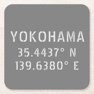 Yokohama Latitude & Longitude  Square Paper Coaster