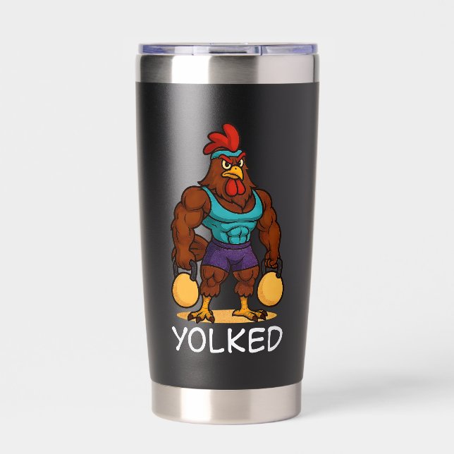 Yolked Rooster – Funny Strong Chicken Kettlebell Insulated Tumbler (Front)