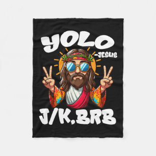 Yolo Jk Brb Jesus Christians Easter Day Funny Resu Fleece Blanket