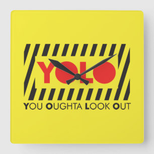 YOLO w/ Red Caution Square Wall Clock