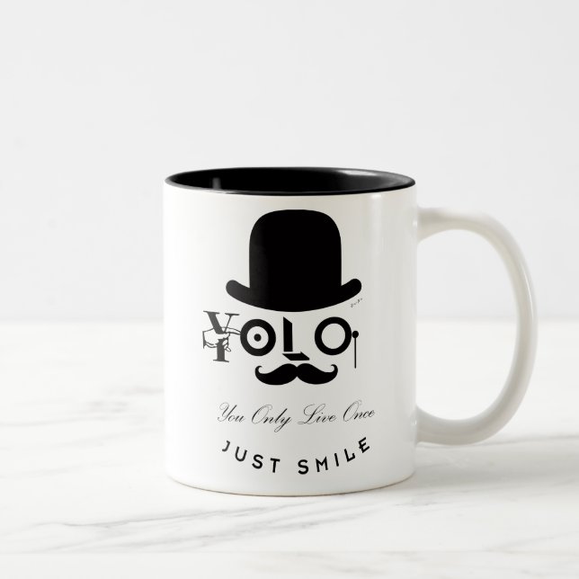 YOLO : You Only Live Once - Just Smile! Two-Tone Coffee Mug (Right)
