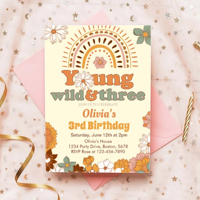 Yong Wild Three Rainbow 3rd Birthday Invitation (Creator Uploaded)