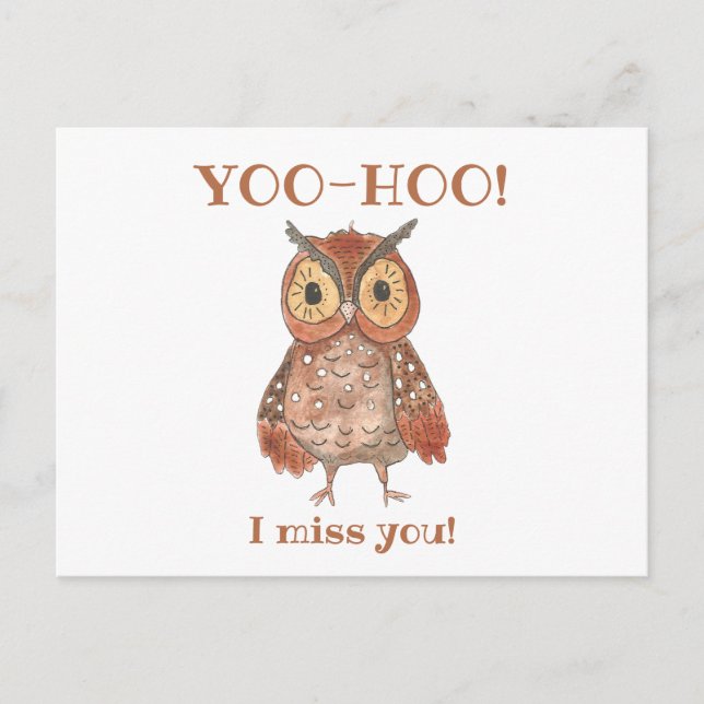 Yoo-hoo Cute Owl I Miss You School Teacher Postcard (Front)
