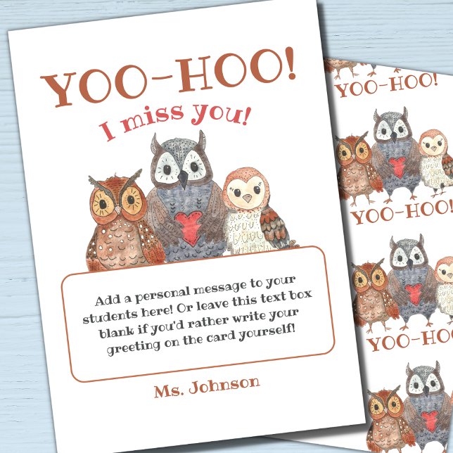 Yoo-hoo Owls I Miss You School Teacher Download Card (Creator Uploaded)