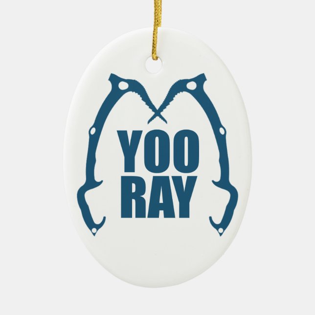 Yoo Ray (Ouray) Ice Climbing Ceramic Tree Decoration (Front)