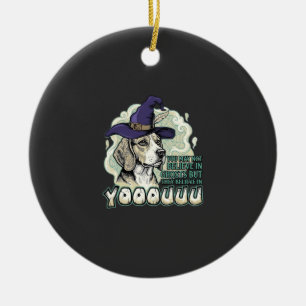 Yooouuu Ghosts Beagle Dog Purple Witch Hat Hallowe Ceramic Tree Decoration