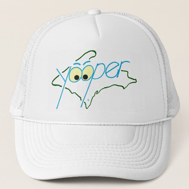 YOOPER HAT, WHITE TRUCKER HAT (Front)