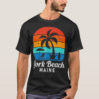 York Beach Maine Palm Tree Vintage Sunset Summer  T-Shirt