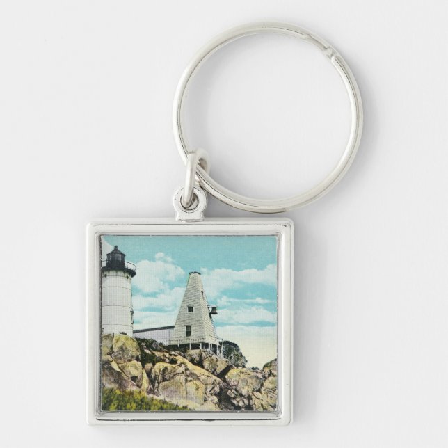York Beach View of the Nubble Lighthouse Key Ring (Front)