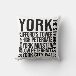 York, England Landmarks Typography - UK Word Art Cushion
