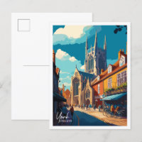 York England vintage travel illustration