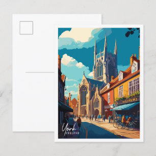 York England vintage travel illustration Postcard