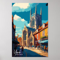 York England vintage travel illustration