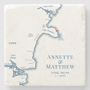 York Maine Destination Wedding Favour Stone Coaster