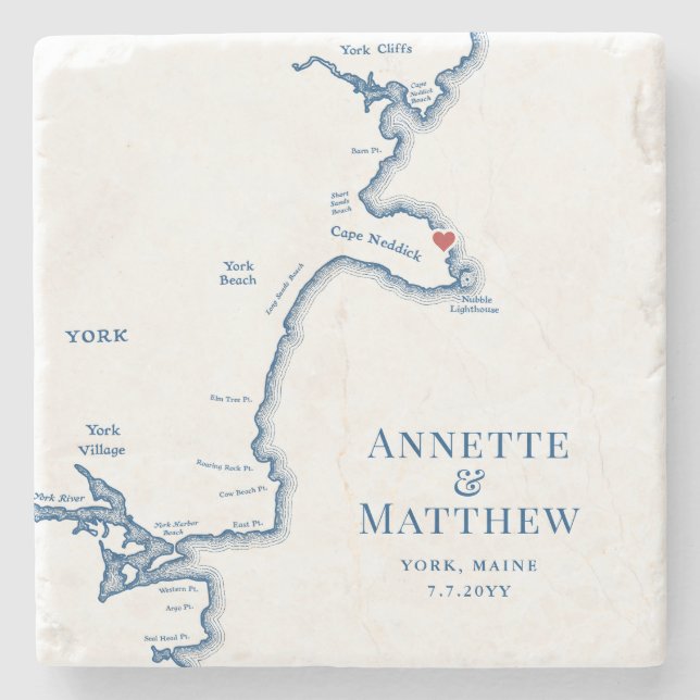 York Maine Destination Wedding Favour Stone Coaster (Front)