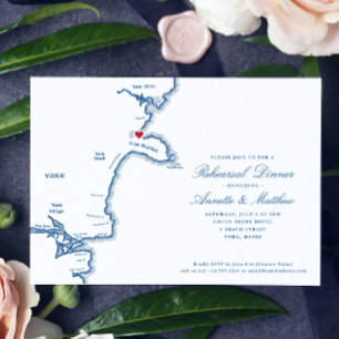 York Maine Map Elegant Navy Rehearsal Dinner Invitation