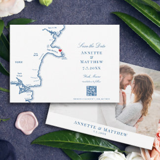 York Maine Map Navy Destination Wedding Save The Date