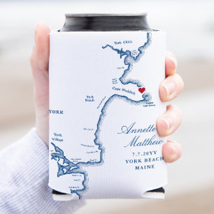 York Maine Map Wedding Favour Drink Can Cooler