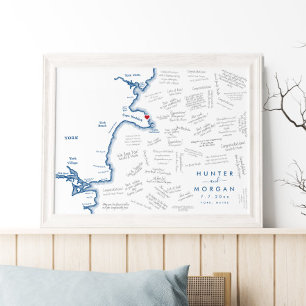 York Maine Wedding Modern Map Guest Book Poster