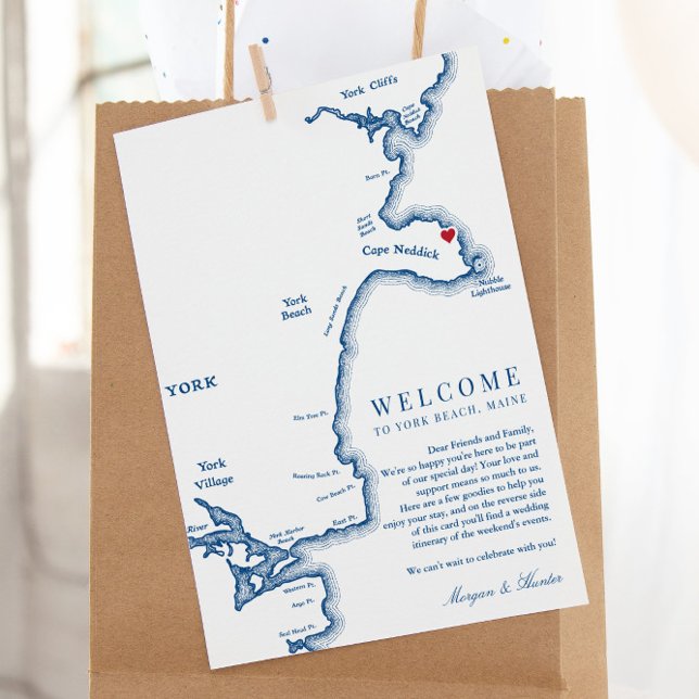 York Maine Wedding Welcome Itinerary Thank You Card (These York Maine wedding welcome letters have a wedding itinerary for your weekend events too)