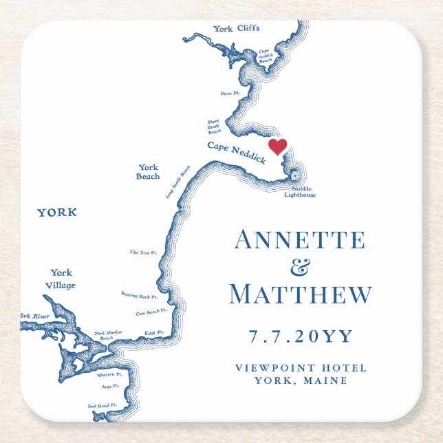 York Maine Wedding Welcome Party Cocktail Hour  Square Paper Coaster (Front)