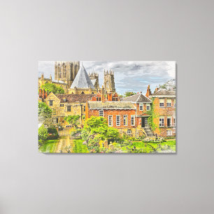 York Minster,Cathedral of York Watercolor Painting Canvas Print