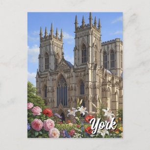 York Minster England Flowers Postcard
