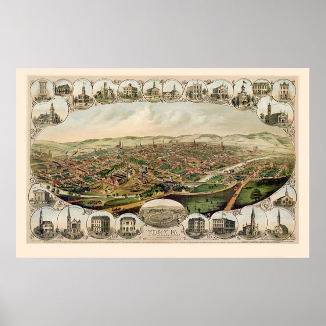 York, PA Panoramic Map - 1879 Poster (Front)