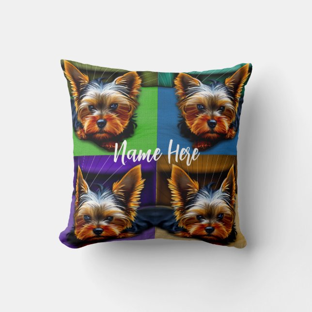 Yorkie 2 side Yorkie with Name  Cushion (Front)