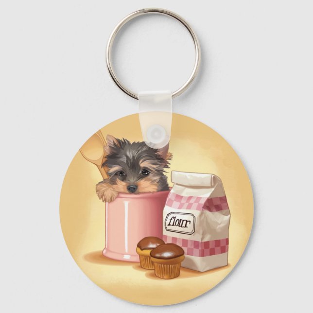 Yorkie and chocolate cupcakes key ring (Front)