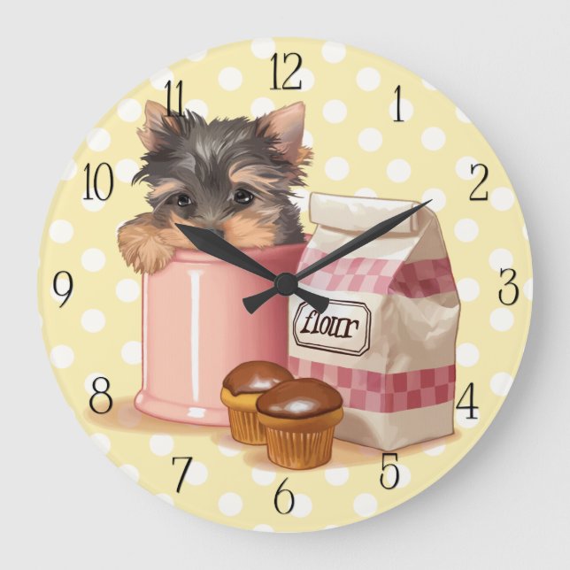 Yorkie and chocolate cupcakes large clock (Front)