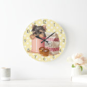 Yorkie and chocolate cupcakes large clock (Home)